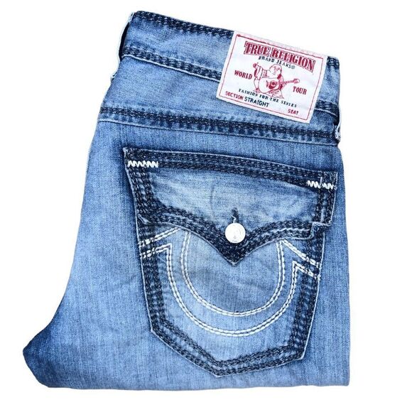 Vintage True Religion Jeans Size 33 STRAIGHT Indigo Mega T Blue - Picture 1 of 8
